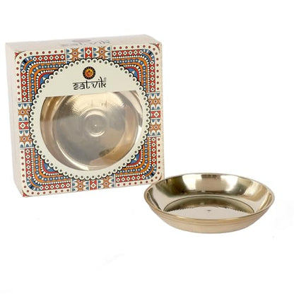 Craftsman SATVIK 6 Pc Set Pure Brass Pujan Prasad Bhog Thali Mandir Temple Indian Hindu Rituals Diwali Festive Kahnaji Bhog Puja Plate Indian Housewarming Return Gift Items Bulk