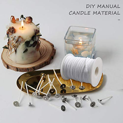 200 Ft Cotton Candle Wick Roll with 100 Metal Sustainer Tabs