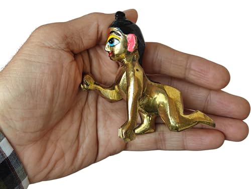 Ladoo Gopal Brass Murti | 3 Inches Small Bal Krishna Idol in Solid Brass | Handcrafted Baby Gopal Statue for Home Mandir, Puja Room, Gifting & Janmashtami - size: Ladoo Gopal-B