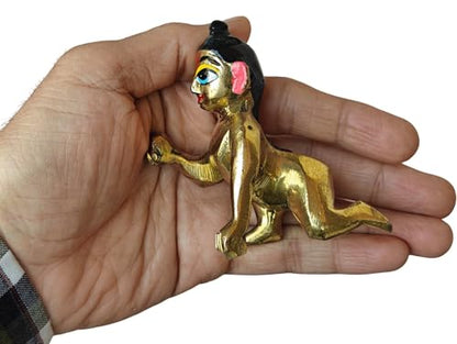 Ladoo Gopal Brass Murti | 3 Inches Small Bal Krishna Idol in Solid Brass | Handcrafted Baby Gopal Statue for Home Mandir, Puja Room, Gifting & Janmashtami - size: Ladoo Gopal-B