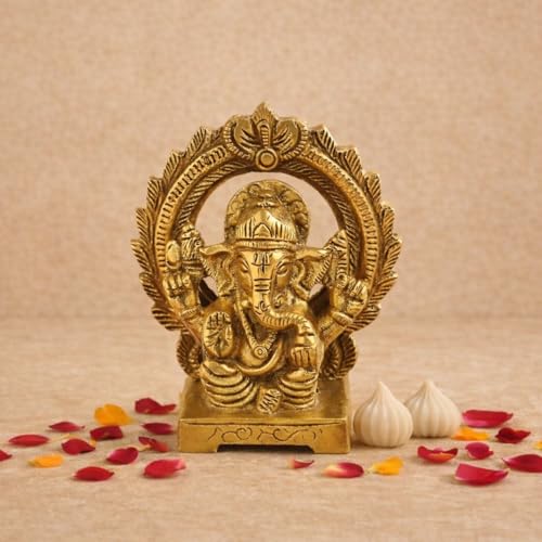 Servdharm Lord Ganesh Idol 3.4" I Brass Statue for Home Decor, Temple, Daily Worship and Gifting I Ganesh Ji Murti for Pooja Rituals Pital Ganpati 3.4 Inches Gold