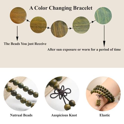 Green Sandalwood Mala Bracelet for Men 108 Beads for Meditation Mala Beads Necklace - style: 8mm Round Beads-32 Inches