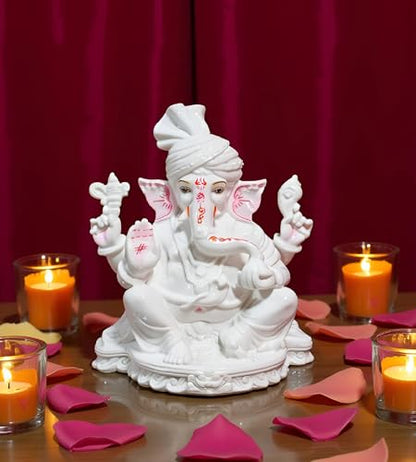 11 Inch White Marble Dust Lord Ganesha Vinayaka Vignesha Idol with Peta Home Decor Statue Figurine Murti Showpiece K4774 - size: Model 1 - 11 Inch
