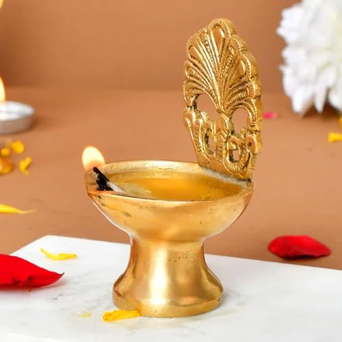 Brass Diya Indian Deepam Oil Lamps for Home Decoration, Mandir, Temple, Traditional Hindu Puja, Religious Decor, Diwali Deepawali, Housewarming Return Gift Items - size: Large