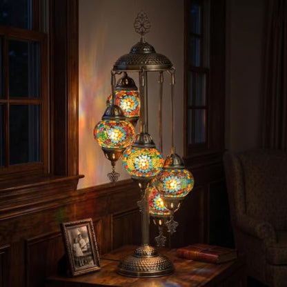 Marrakech 31" Turkish Mosaic Lamp Handmade 5 Globes Moroccan Table Lamp - color: 5 Globes - Colorful