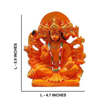 The Advitya Panchmukhi Hanuman Idol |God of Strength & Courage|Orange Hanuman Idol for Car Dashboard, Home, Office|Mandir Showpiece|Vastu Gift|6 Inches