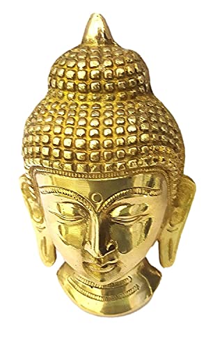 athizay Buddha Face Brass Hanging Sculpture Door or Wall Hanging Metal Idol 13 x 8 cm for Home Decoration Gold