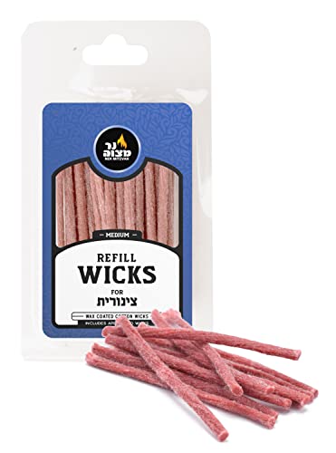 Ner Mitzvah Cotton Refill Wicks for Medium Tzinores Holders, Stand Up Replacement Wicks for Oil Cup Candle Lighting, Multipurpose Use (Pack of 50) - size: Medium
