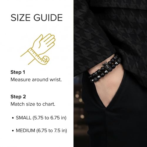 Mens Beaded Bracelets, Cross Bracelet for Men with Hematite Black Obsidian Lava Stone Triple Protection Bracelets for Men - size: Medium, style: Crown