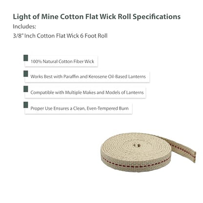 Light of Mine - 3/8" Inch 6' Foot, 100% Cotton Flat Wick for Paraffin Oil, Kerosene Based Lanterns, and Oil Lamps with Genuine Red Stitch (3/8" - 6' Roll) - size: 3/8" 6 foot - 1 Pack