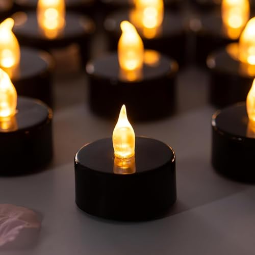 Tea Lights Battery Operated Candles LED Tea Lights Flameless Candles 200+ Hours Flickering Fake Tealights for Halloween, Christmas Home Table Decor(Black, 24 Pack) - color: Black Base, size: 24 PACK