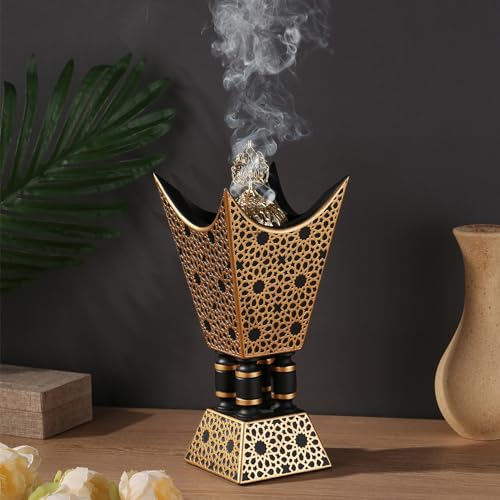 TERSCHELLING Bakhoor Incense Burner, Oud Frankincense Resin Burner 8.85Inches Tall,Charcoal Incense Burner - for Yoga, Spa Aromatherapy, Office & Home Decor (Trophy Shape) (Black)