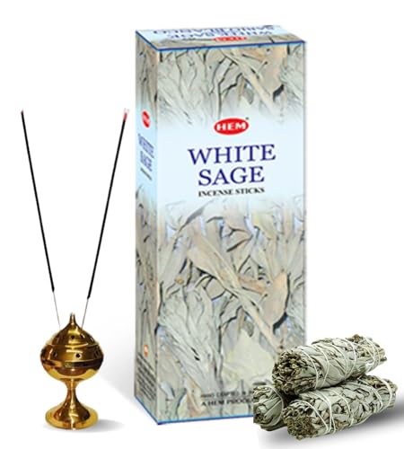 HEM White Sage Incense Sticks – 6 Hexa Tubes × 20g (Approx. 120 Sticks) – Cleansing & Purifying Herbal Aroma for Smudging, Meditation, Relaxation & Home Fragrance - size: 6x20 hexa