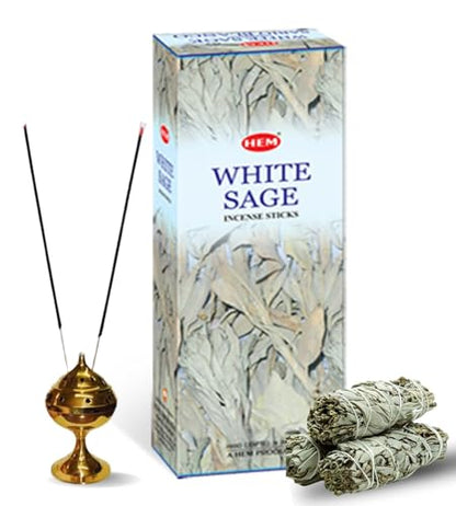 HEM White Sage Incense Sticks – 6 Hexa Tubes × 20g (Approx. 120 Sticks) – Cleansing & Purifying Herbal Aroma for Smudging, Meditation, Relaxation & Home Fragrance - size: 6x20 hexa