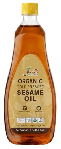 Jiva Organics Organic Sesame Oil 1 Liter Bottle - Ideal for Ayurveda & Cooking, From Organic Seeds, 100% Natural & Non-GMO - size: 33.8 Fl Oz (Pack of 1)
