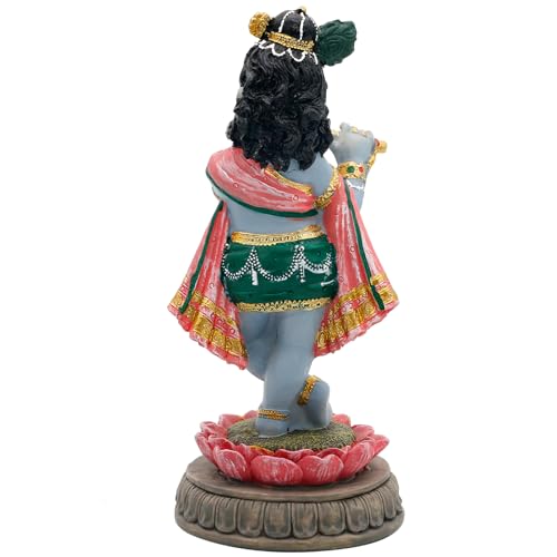 alikiki Hindu Krishna Idol Statue - 5.7”H Indian God Lord Krishna on Lotus Playing Flute India Murti Item Home Office Temple Mandir Shrine Altar Pooja Decor Diwali Puja Gifts for Indian Friends