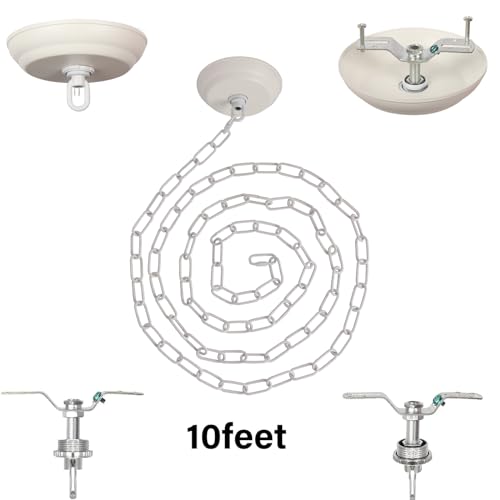 10 Feet Heavy Duty White Chain with 5" Light Canopy Kit for Chandelier, Swag Light Kit Light Fixture Mounting Bracket for Hanging Light - color: White 10 Ft Chain with 5" Canopy