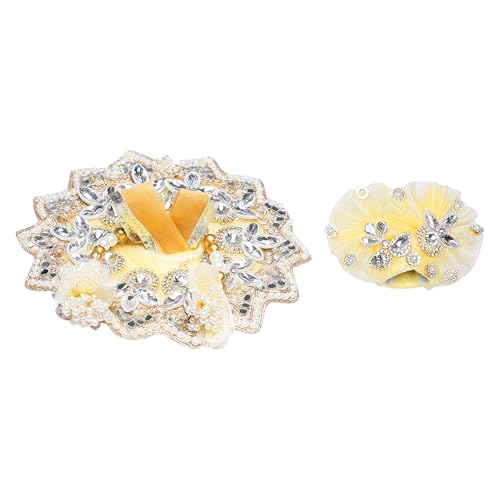 Laddu Gopal Dress with Mukut Bal Krishna ji Kanha ji God Vastra-Cream (6") - size: 6" Inches -1