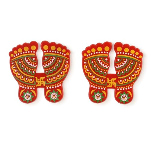 Acrylic Deepak Diwali Rangoli with Laxmi Charan Pagla | Diwali Floor Decorations Table Decoration Studded Stones Sequins Traditional Festive Home Door Décor (Design4)