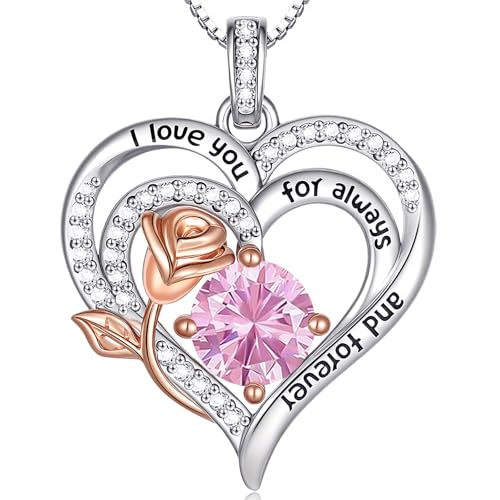 Birthstone Heart Necklaces Jewelry Gifts for Women - color: 10-Oct-Birthstone