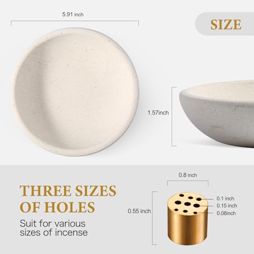 Koville Natural Marble Incense Holder, Incense Holder for Sticks with 9 Holes, Handmade Incense Burner Ash Catcher for Meditation Yoga SPA, Balsam Fir/Palo Santo/Sage/Cone (Lymra Limestone) - color: D=150-lymra Limestone