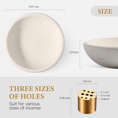 Koville Natural Marble Incense Holder, Incense Holder for Sticks with 9 Holes, Handmade Incense Burner Ash Catcher for Meditation Yoga SPA, Balsam Fir/Palo Santo/Sage/Cone (Lymra Limestone) - color: D=150-lymra Limestone