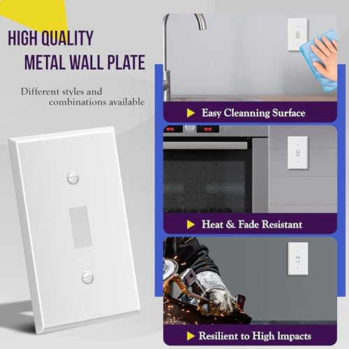 ENERLITES Toggle Light Switch Metal Wall Plate, 1-Gang, White Matte - color: White Matte, size: Standard Size