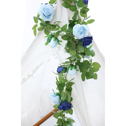 GREENTIME 2Pack 6.5FT Mixed Blue Artificial Flower Garland Fake Rose Vines - color: Light Sapphire Blue