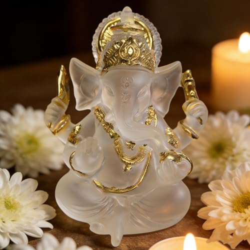 Indian God Lord Ganesha Statue,Transparent Lmitation Glass Hindu Elephant Statue Ganpati Idol Buddha Sculptures,Hindu Gift,Home Temple Mandir Meditation Yoga Room Decor 3.55" - color: Transparent, size: 3.55"