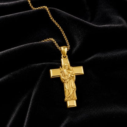 Patron Saint Necklace 14K Gold Medal Catholic Pendant Christian Religious Amulet Jewelry Gift for Men Women