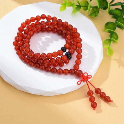 108 Mala Beads Stretch Bracelet 6mm Natural Gemstone Prayer Beaded Necklace - color: Carnelian