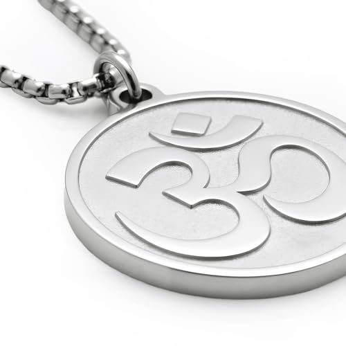 1" Stainless Steel Necklace Charms | Third Eye Vision | Peace Symbol | Finding Your Self | Yin & Yang | Moon Cat | Turtle Power | Flower of Life | | OM | Mystical Spiritual Protection, for Men & Women - style: OM Classic Silver