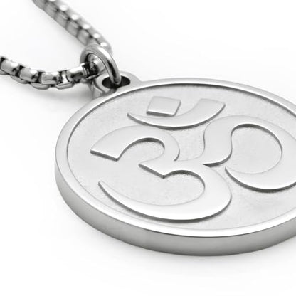 1" Stainless Steel Necklace Charms | Third Eye Vision | Peace Symbol | Finding Your Self | Yin & Yang | Moon Cat | Turtle Power | Flower of Life | | OM | Mystical Spiritual Protection, for Men & Women - style: OM Classic Silver