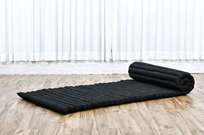 Leewadee Thai Roll Mat 75 x 28 inches Kapok Firm - color: Cl02 - Black, size: M: 75x28"