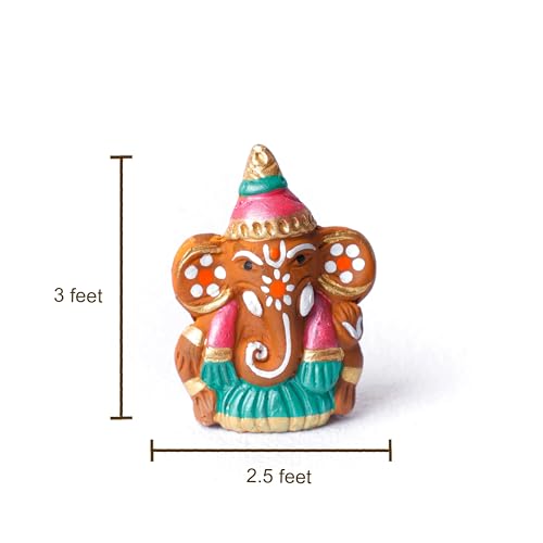 Desi Favors Terracotta Ganesha Murti | Hindu Lord Ganesha Idol Statue | Diwali Gifts Small Ganesh for Car Dashboard Decor | Indian God Figurine Home Mandir Pooja Wedding Gift - 3x2.5 Inch (Pack of 1) - style: Terracotta Ganesha Murti