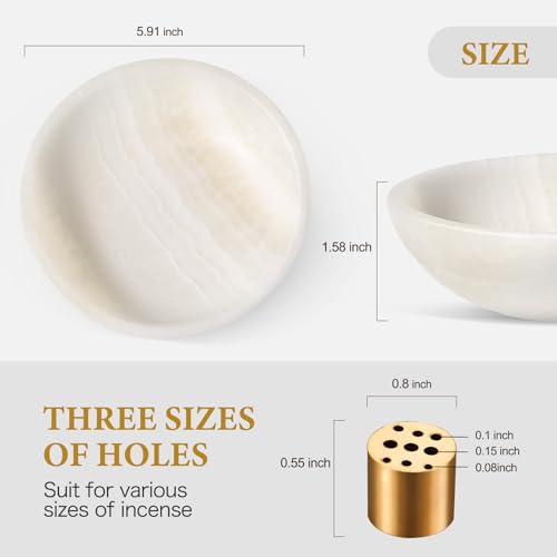 Koville Natural Marble Incense Holder, Incense Holder for Sticks with 9 Holes, Handmade Incense Burner Ash Catcher for Meditation Yoga SPA, Balsam Fir/Palo Santo/Sage/Cone (White) - color: D=150-white