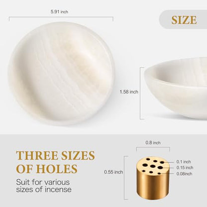 Koville Natural Marble Incense Holder, Incense Holder for Sticks with 9 Holes, Handmade Incense Burner Ash Catcher for Meditation Yoga SPA, Balsam Fir/Palo Santo/Sage/Cone (White) - color: D=150-white