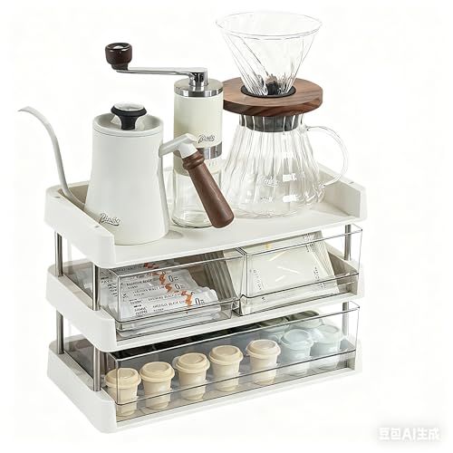 Modular Drawer Organizer, Stackable 3 Trays Come with 3 Drawers box for Tea Bags, Coffee Pods, Spices, Makeup, Office Supplies, Snacks, 12.7x6.7x8.7 inches Countertop Drawer Organizer