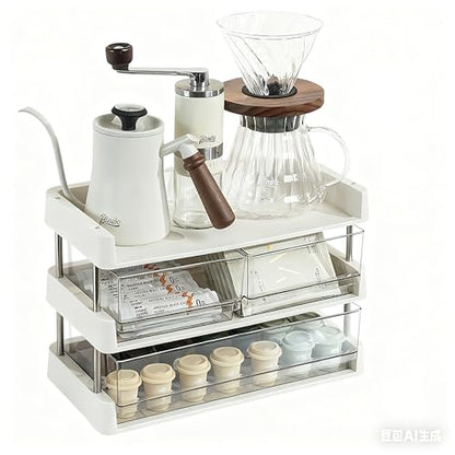 Modular Drawer Organizer, Stackable 3 Trays Come with 3 Drawers box for Tea Bags, Coffee Pods, Spices, Makeup, Office Supplies, Snacks, 12.7x6.7x8.7 inches Countertop Drawer Organizer