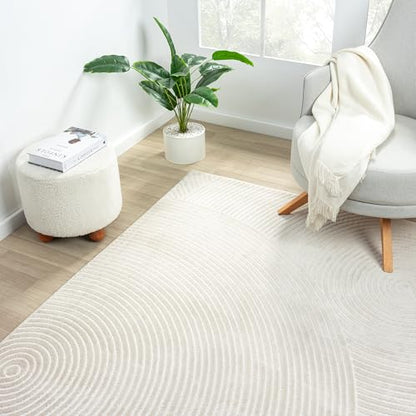 Abani Neutral Beige Area Rug | 10' x 14' Tan Geometric Carpet with Zen Circle Pattern | Washable Rugs for Living Room, Bedroom, Office - color: Beige, size: 10' x 14' (Rectangular)