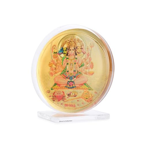 DHRUVS COLLECTION Gold Plated Panchmukhi Hanuman Idol 3D Acrylic Photo Frame Stand for Home Decor, Car Dashboard, Office Table, Temple, Housewarming Gift (8 x 5.5 Centimeters) - color: Hanuman 3d