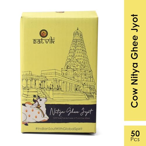 Satvik Pure 50 Pc. Cow Ghee Wicks Readymade Cow Ghee Cotton Wicks Diya/Ghee Diya/Puja Batti for Your Daily Pujan Essential (Upto 30 Mins Time) - size: 50 Pieces