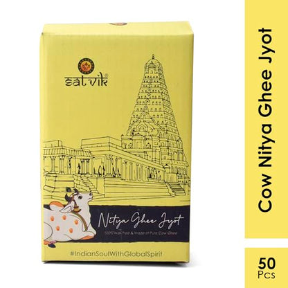 Satvik Pure 50 Pc. Cow Ghee Wicks Readymade Cow Ghee Cotton Wicks Diya/Ghee Diya/Puja Batti for Your Daily Pujan Essential (Upto 30 Mins Time) - size: 50 Pieces