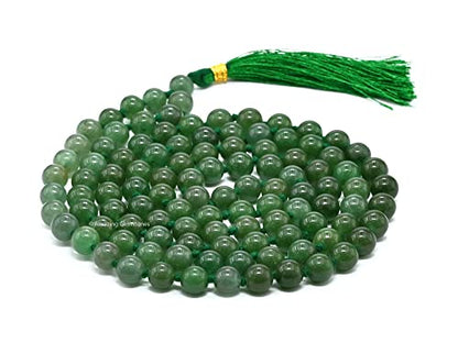 Amazing Gemstone Japa Mala 108 Prayer Beads Necklace and Wrist Mala Bracelet for Meditation - color: Green Aventurine, size: Hand Knotted
