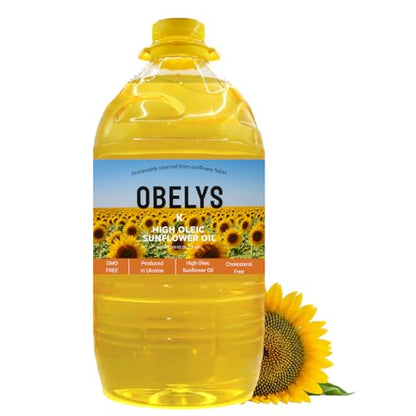 Obelys High Oleic Sunflower Oil | 1.3 Gallon Jug - Neutral Oil For Medium to High Heat Cooking, Non-GMO, Kosher, Cholesterol Free | 5L / 169 Oz - size: 169 Fl Oz (Pack of 1)