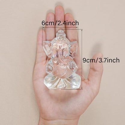 ZenBless Ganesha Hindu Quartz White Gemstone Ganesh Statue Success and Good Luck God Crystal Sculpture for Car Dashboard/Home/Office Decor Ganesh Chaturthi