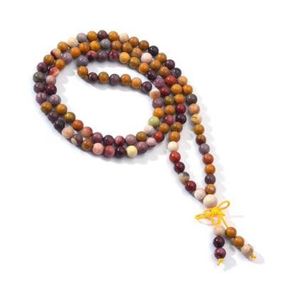 108 Mala Beads Stretch Bracelet 6mm Natural Gemstone Prayer Beaded Necklace - color: Mookaite Jasper