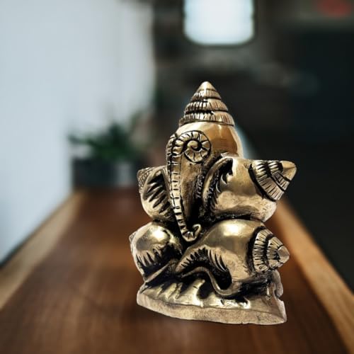 athizay Brass Ganesha Idols Antique Finish Shankha Shape Carved Out for Prayer Room Living Room. Gifting Brass Statues for Home and Office (Shankh Ganesha Antique 10.5 cm).