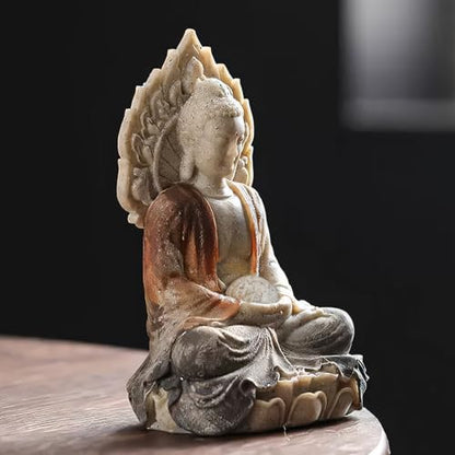 Shakyamuni Buddha Statue - Hand-Painted Resin Sculpture with Mandala Halo & Lotus Throne for Meditation, Zen Altar, Home Office Decor