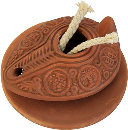 Holy Land Market Herodian Oil Lamp Replica - Ancient Biblical Byzantine Lamp with Plate, Holy Land Lamp - color: Byzantine II / Plate